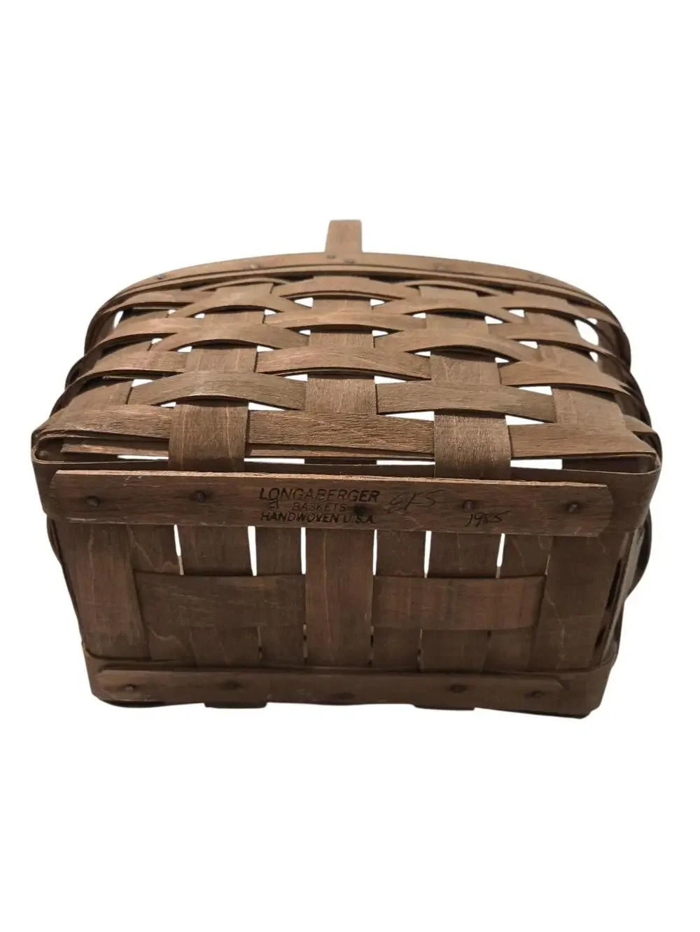 Vintage 1985 Longaberger Handwoven Medium Market Basket Signed EKS Dated, EUC